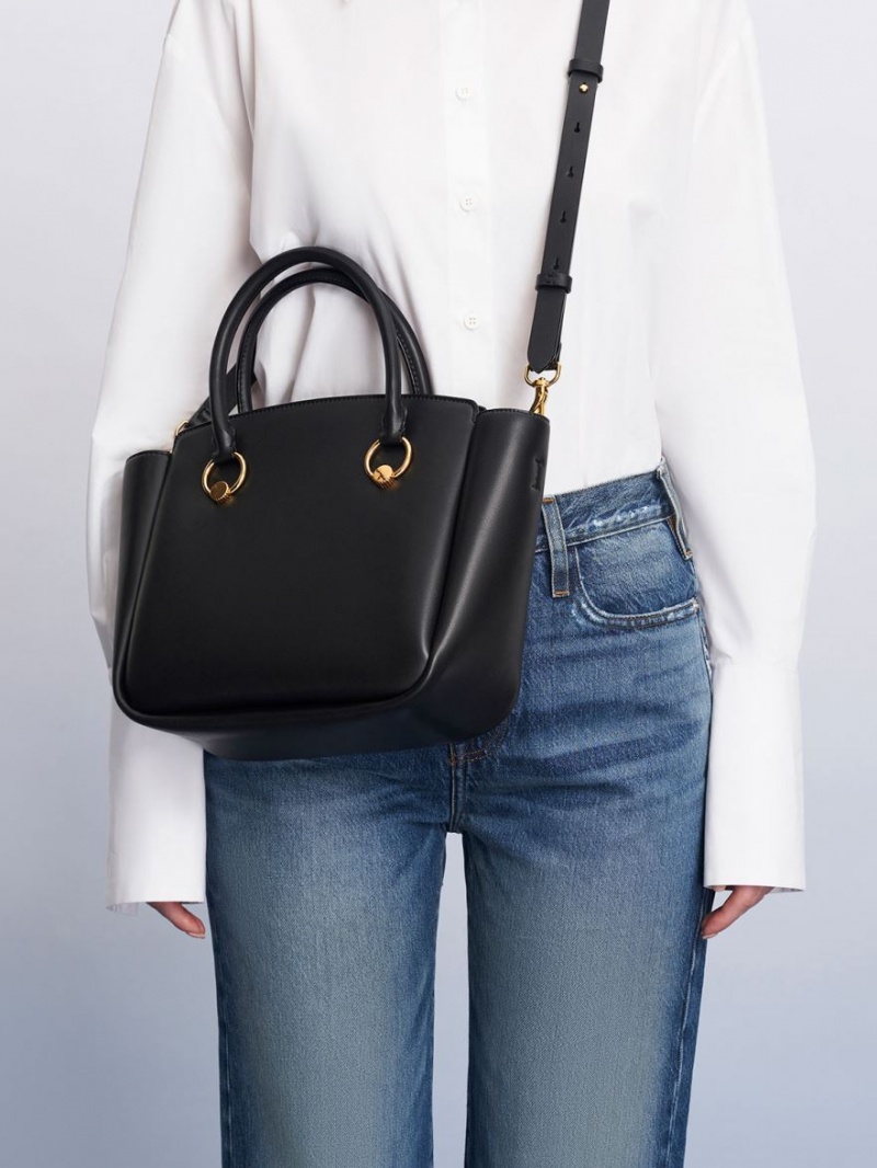 Geanta Tote Charles & Keith Ring-Embellished Large Negrii | 508POQRVY
