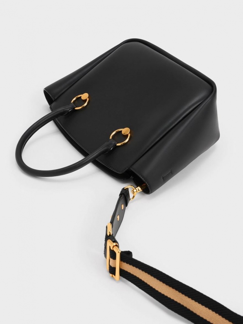 Geanta Tote Charles & Keith Ring-Embellished Large Negrii | 508POQRVY
