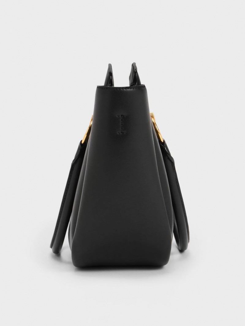 Geanta Tote Charles & Keith Ring-Embellished Large Negrii | 508POQRVY