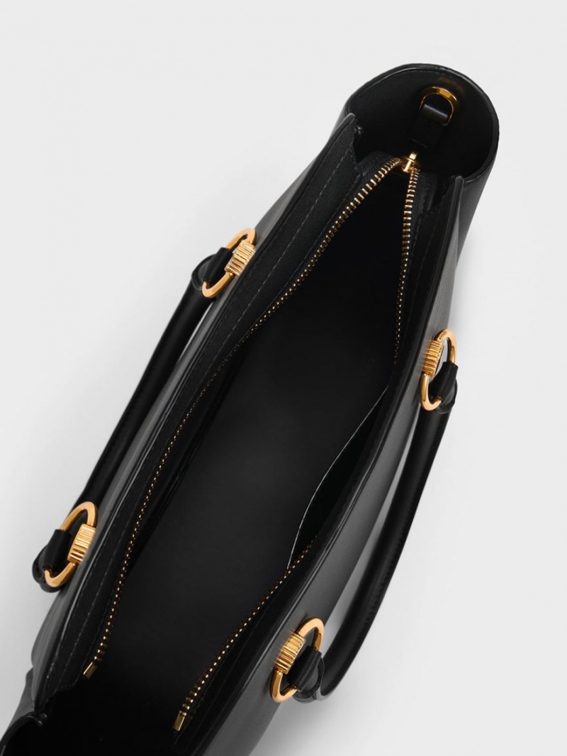 Geanta Tote Charles & Keith Ring-Embellished Large Negrii | 508POQRVY