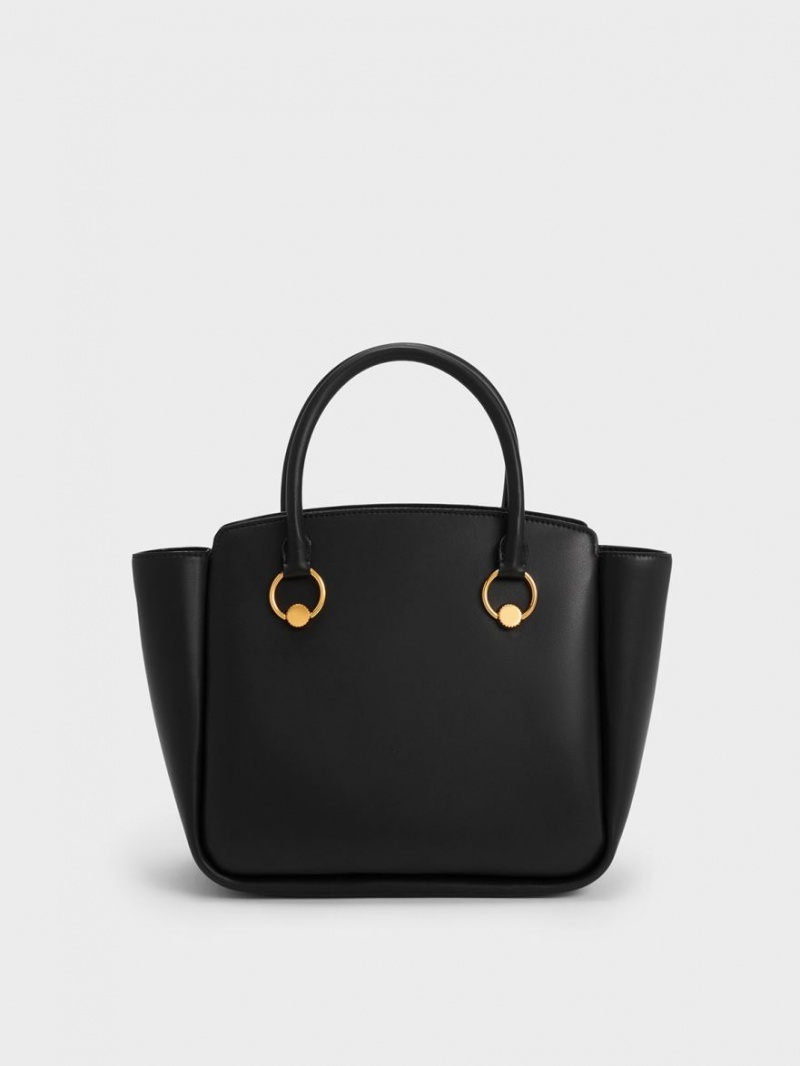 Geanta Tote Charles & Keith Ring-Embellished Large Negrii | 508POQRVY