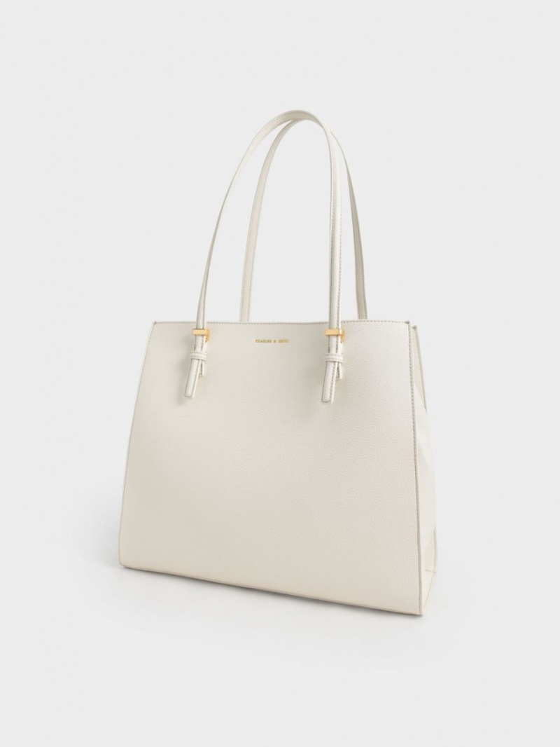 Geanta Tote Charles & Keith Sansa Albi | 380ZVNACR