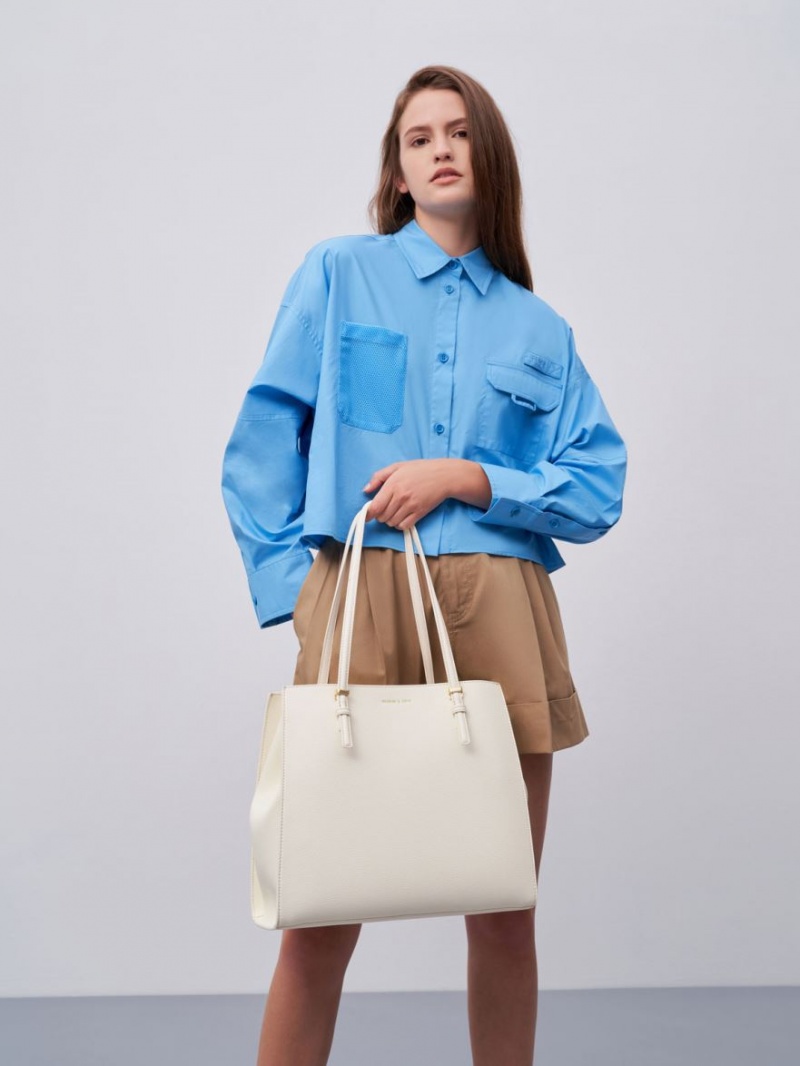 Geanta Tote Charles & Keith Sansa Albi | 380ZVNACR