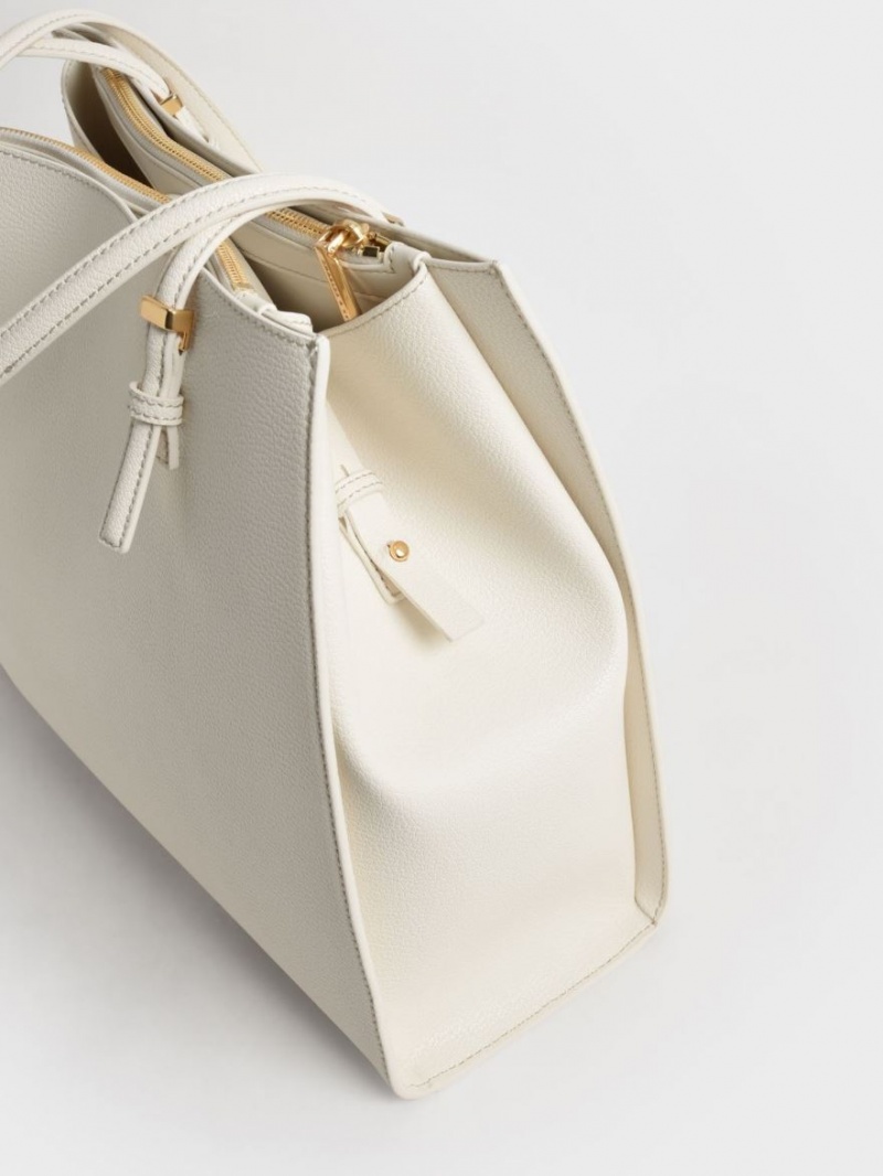 Geanta Tote Charles & Keith Sansa Albi | 380ZVNACR