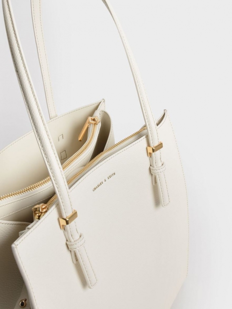 Geanta Tote Charles & Keith Sansa Albi | 380ZVNACR
