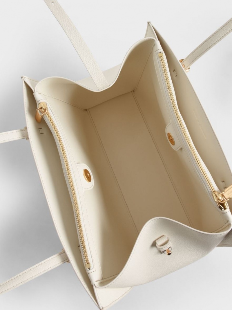 Geanta Tote Charles & Keith Sansa Albi | 380ZVNACR