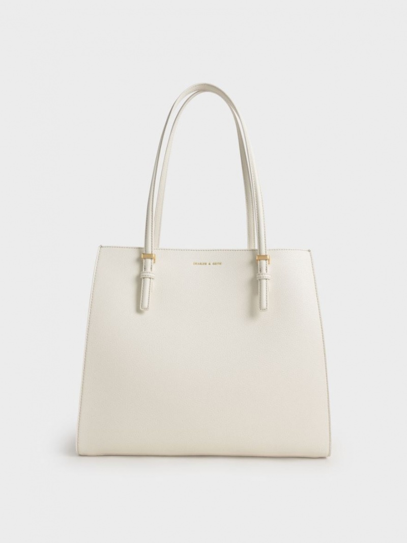 Geanta Tote Charles & Keith Sansa Albi | 380ZVNACR