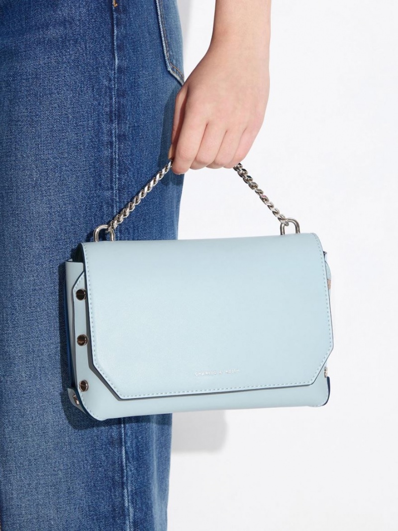 Geanta Tote Charles & Keith Screw Motif Front Flap Albastri | 403XWBNUJ