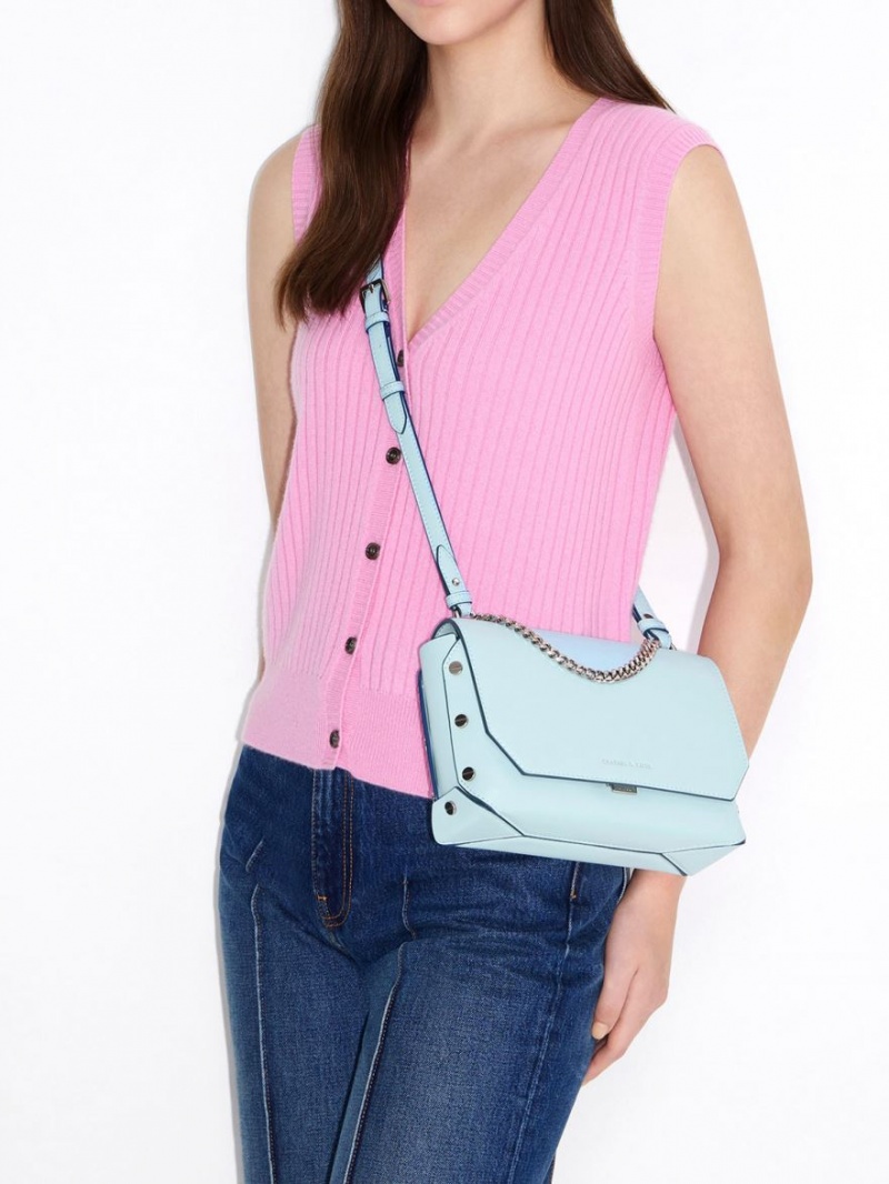 Geanta Tote Charles & Keith Screw Motif Front Flap Albastri | 403XWBNUJ