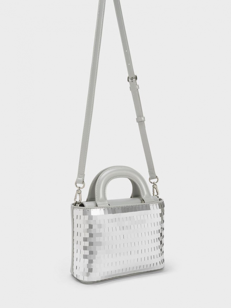 Geanta Tote Charles & Keith Sequinned Double Handle Argintii | 091HQSMRL