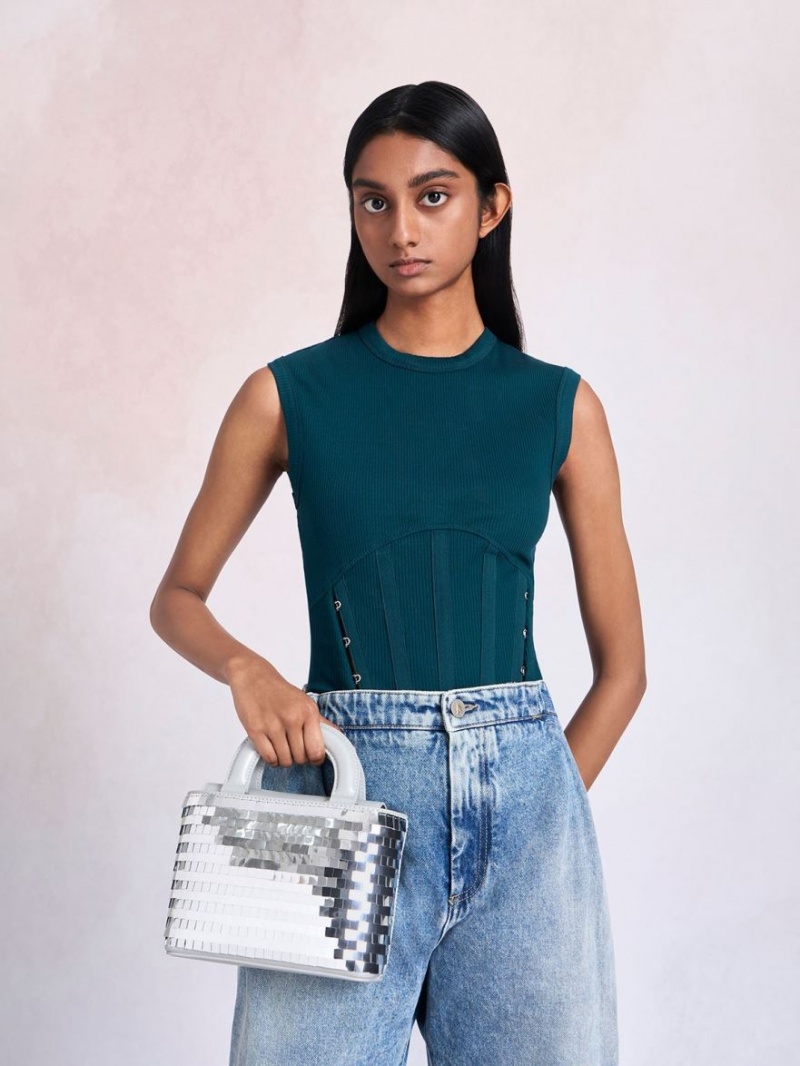 Geanta Tote Charles & Keith Sequinned Double Handle Argintii | 091HQSMRL