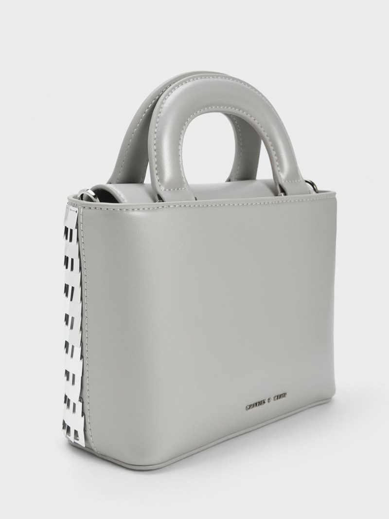 Geanta Tote Charles & Keith Sequinned Double Handle Argintii | 091HQSMRL