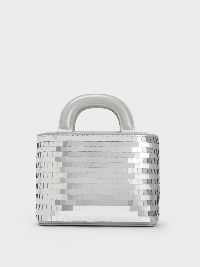 Geanta Tote Charles & Keith Sequinned Double Handle Argintii | 091HQSMRL