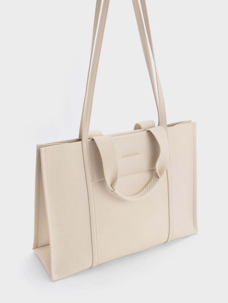 Geanta Tote Charles & Keith Shalia Bej | 620OKEQSM