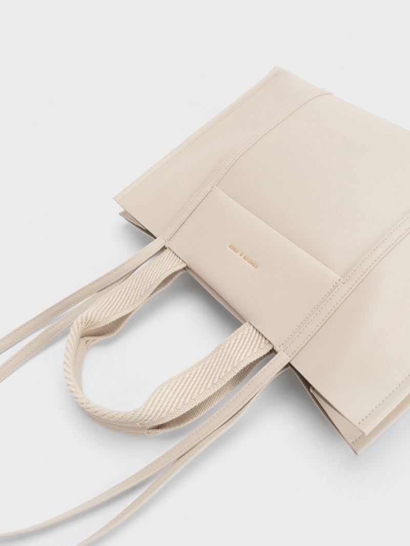 Geanta Tote Charles & Keith Shalia Bej | 620OKEQSM
