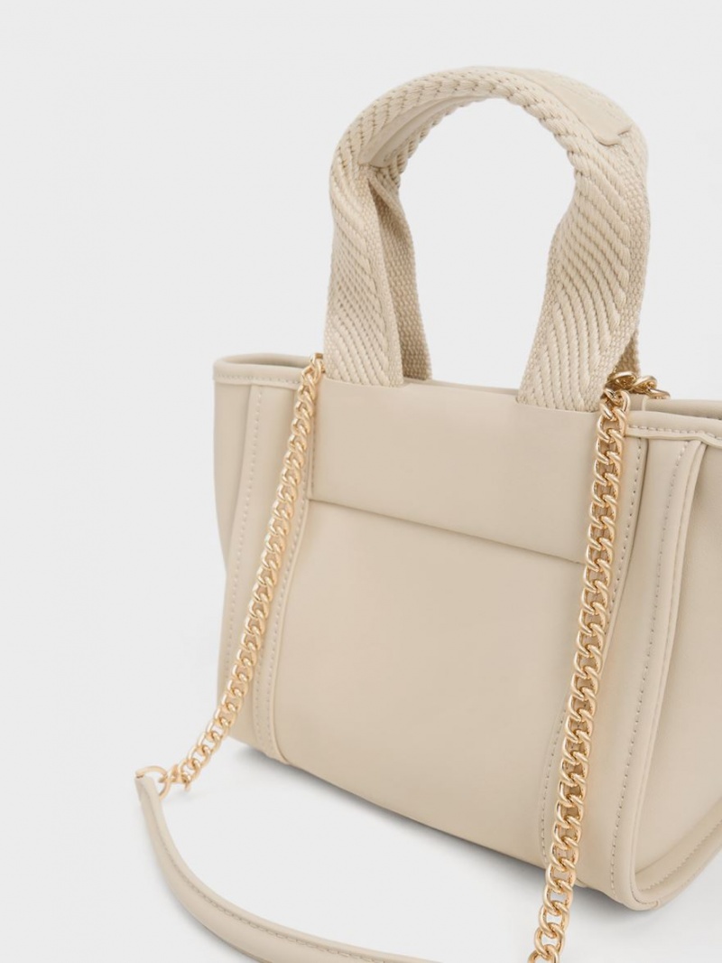 Geanta Tote Charles & Keith Shalia Chain-Handle Bej | 937OWMPDL