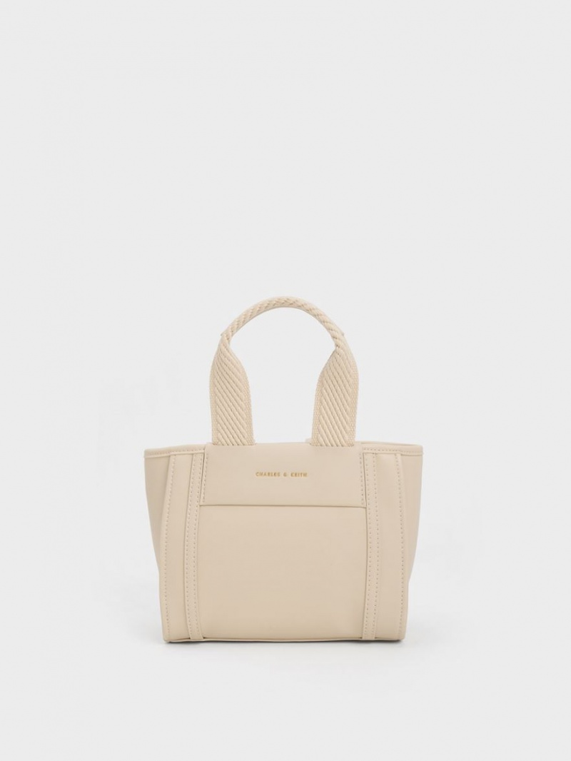 Geanta Tote Charles & Keith Shalia Chain-Handle Bej | 937OWMPDL