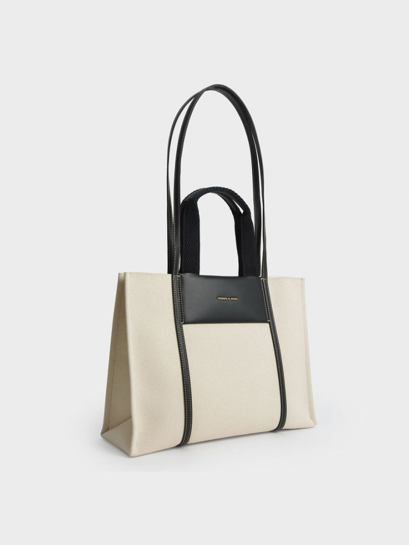 Geanta Tote Charles & Keith Shalia Panza Albi | 859XHEJZM
