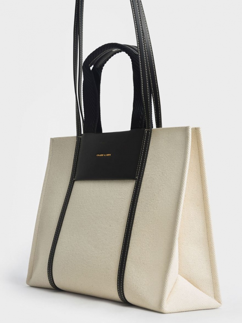 Geanta Tote Charles & Keith Shalia Panza Albi | 859XHEJZM