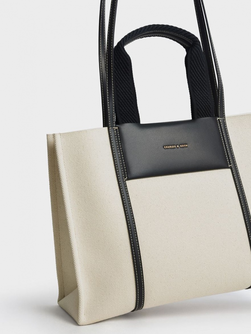 Geanta Tote Charles & Keith Shalia Panza Albi | 859XHEJZM