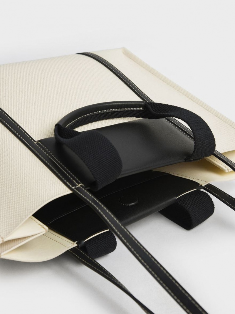 Geanta Tote Charles & Keith Shalia Panza Albi | 859XHEJZM