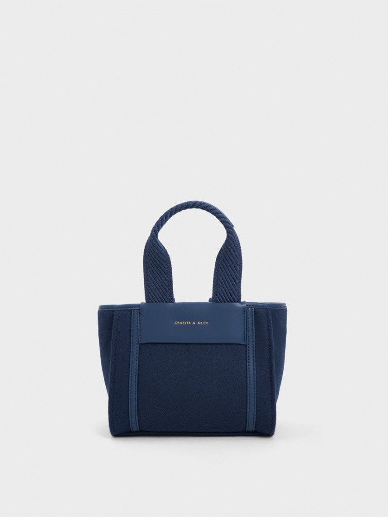 Geanta Tote Charles & Keith Shalia Textured Chain-Handle Bleumarin | 973AICOVT