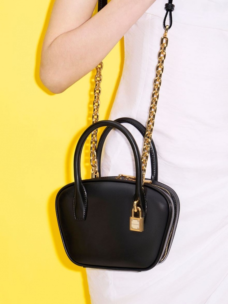 Geanta Tote Charles & Keith Suki Padlock Negrii | 503IHLOTC