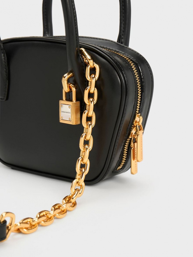 Geanta Tote Charles & Keith Suki Padlock Negrii | 503IHLOTC