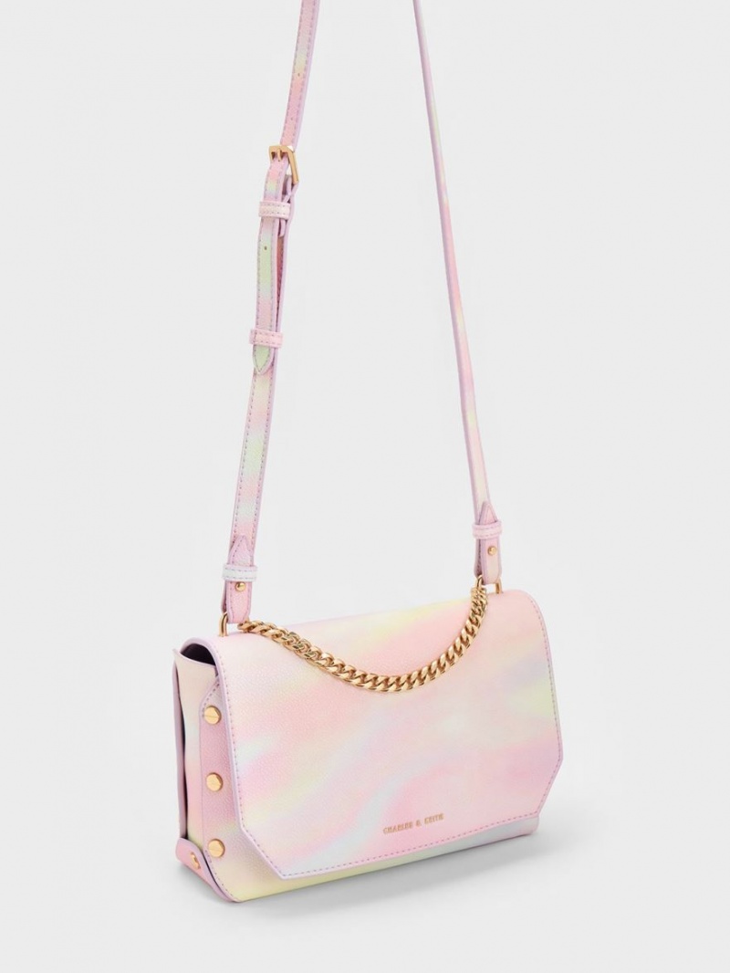 Geanta Tote Charles & Keith Swirl-Print Metallic Accent Front Flap Colorati | 027HIXSLV