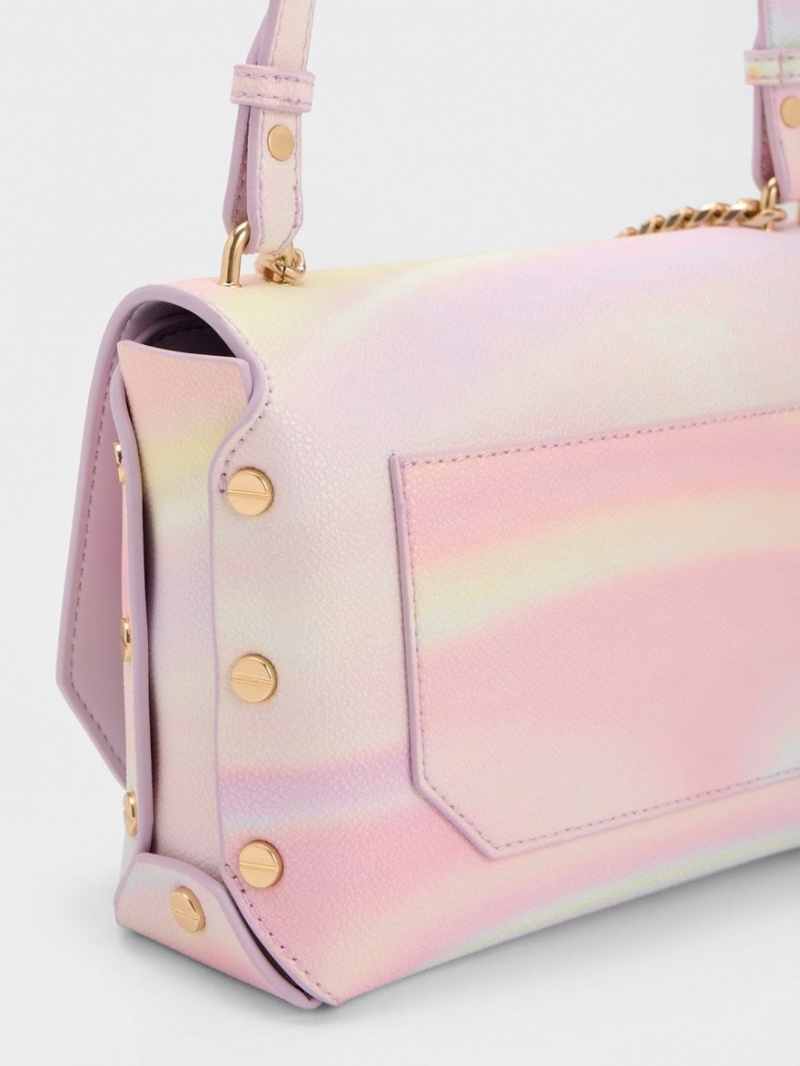 Geanta Tote Charles & Keith Swirl-Print Metallic Accent Front Flap Colorati | 027HIXSLV