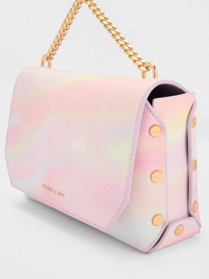 Geanta Tote Charles & Keith Swirl-Print Metallic Accent Front Flap Colorati | 027HIXSLV