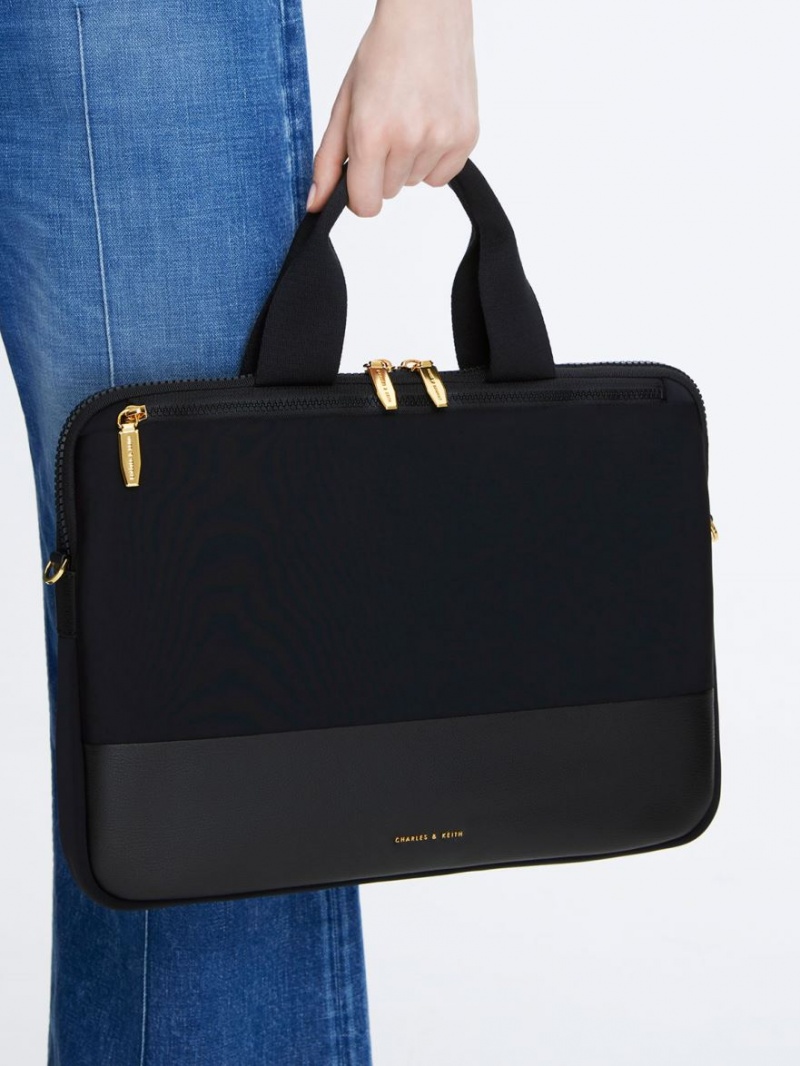 Geanta Tote Charles & Keith Textured Laptop Negrii | 056JCZKVM