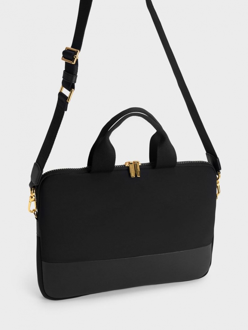 Geanta Tote Charles & Keith Textured Laptop Negrii | 056JCZKVM