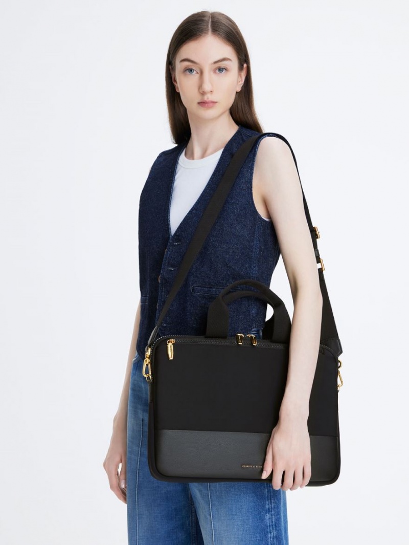 Geanta Tote Charles & Keith Textured Laptop Negrii | 056JCZKVM