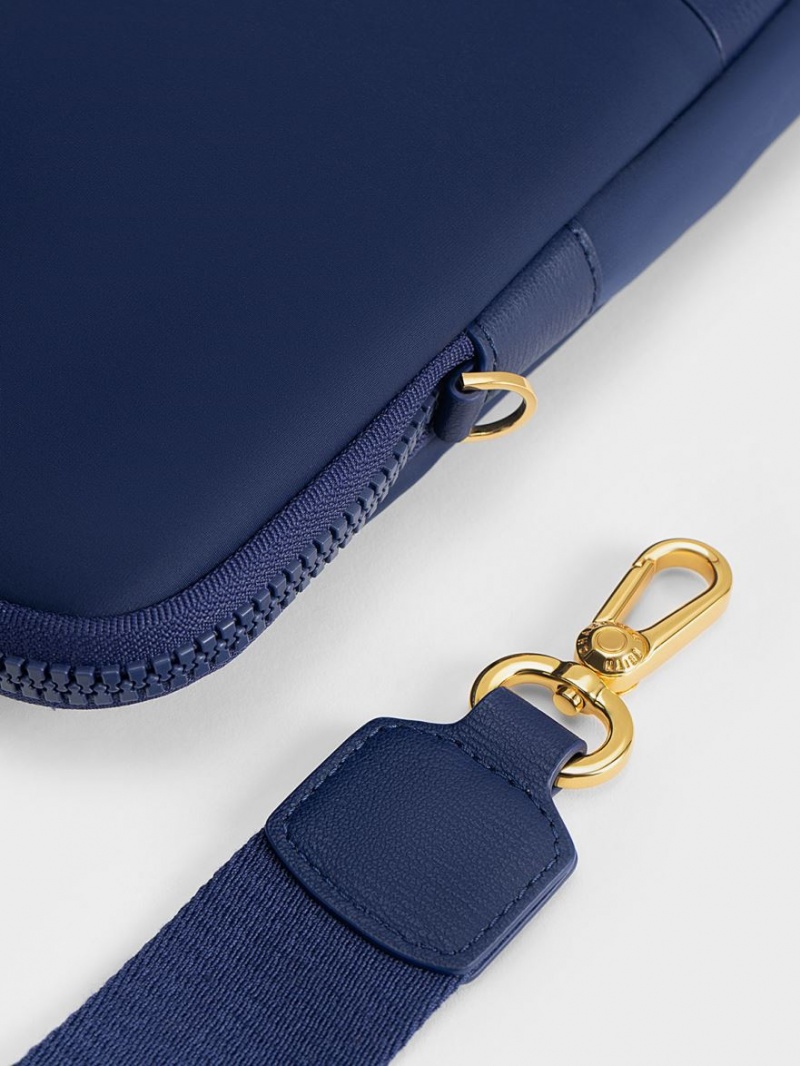 Geanta Tote Charles & Keith Textured Laptop Bleumarin | 026GHRVDC