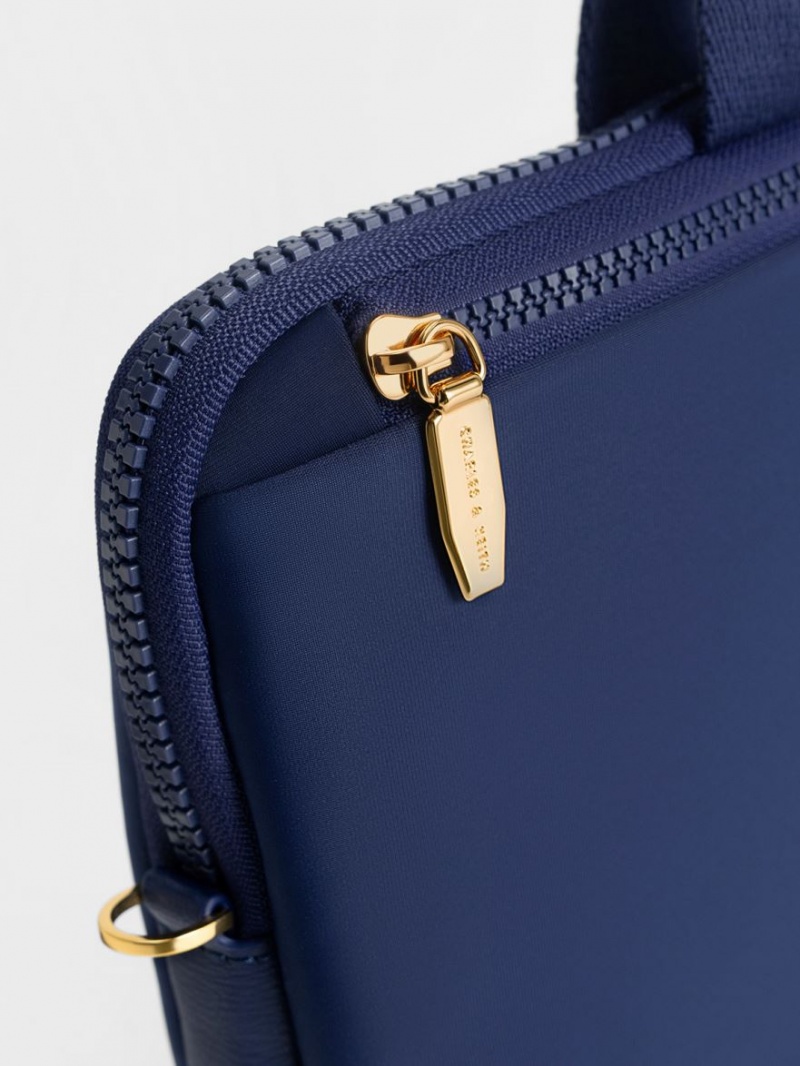 Geanta Tote Charles & Keith Textured Laptop Bleumarin | 026GHRVDC