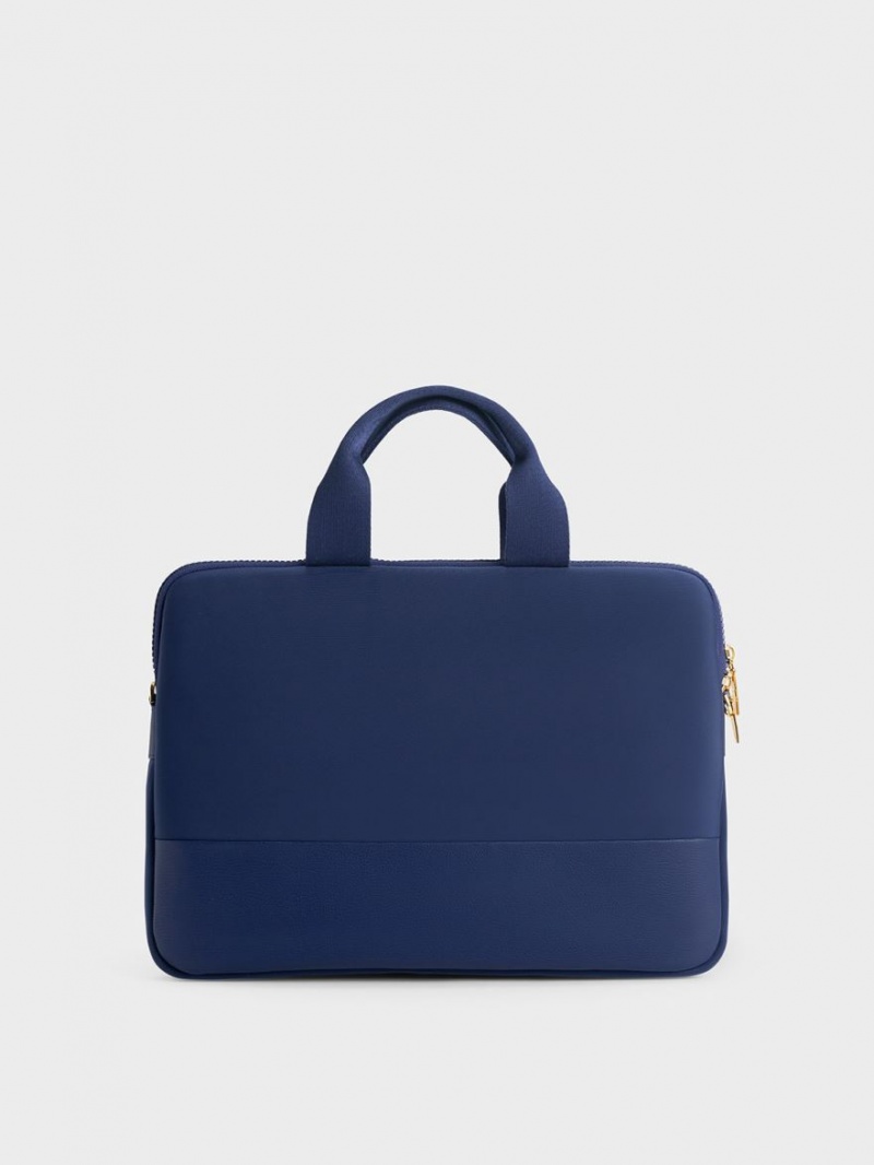 Geanta Tote Charles & Keith Textured Laptop Bleumarin | 026GHRVDC
