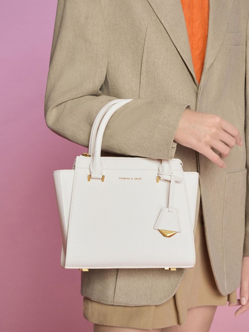 Geanta Tote Charles & Keith Trapeze Albi | 081CLEHKR