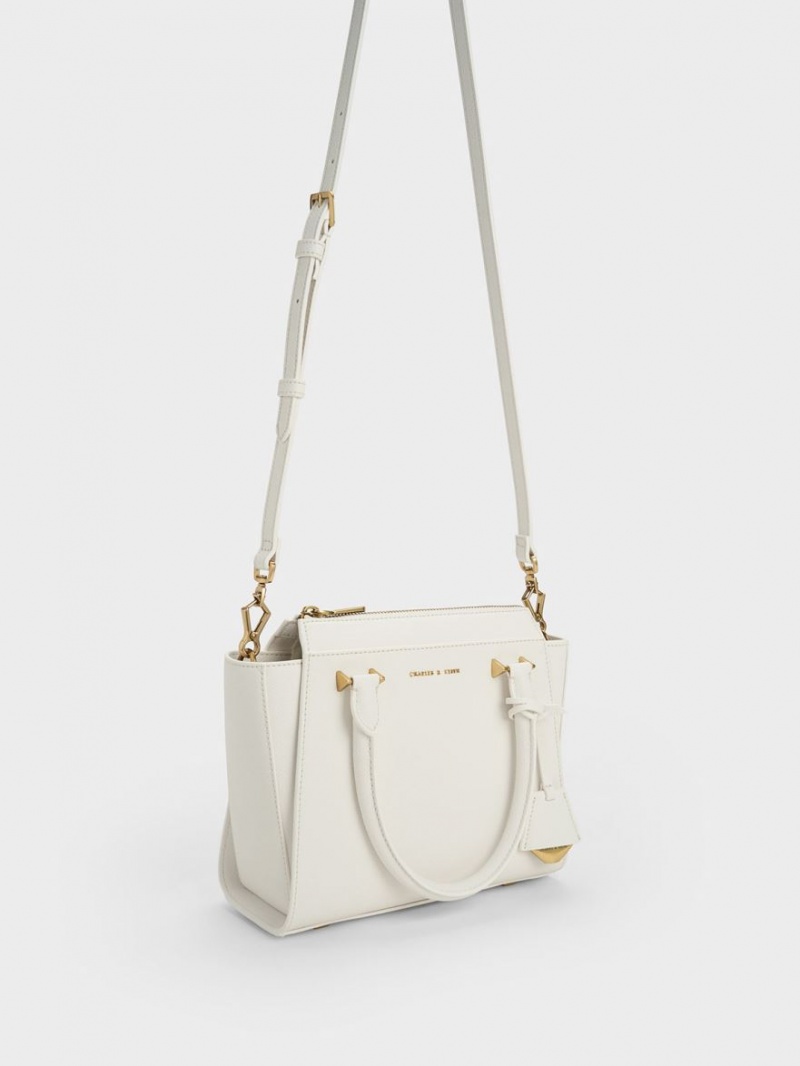 Geanta Tote Charles & Keith Trapeze Albi | 081CLEHKR