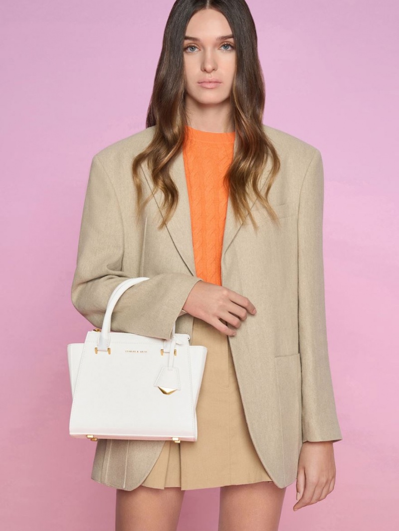 Geanta Tote Charles & Keith Trapeze Albi | 081CLEHKR