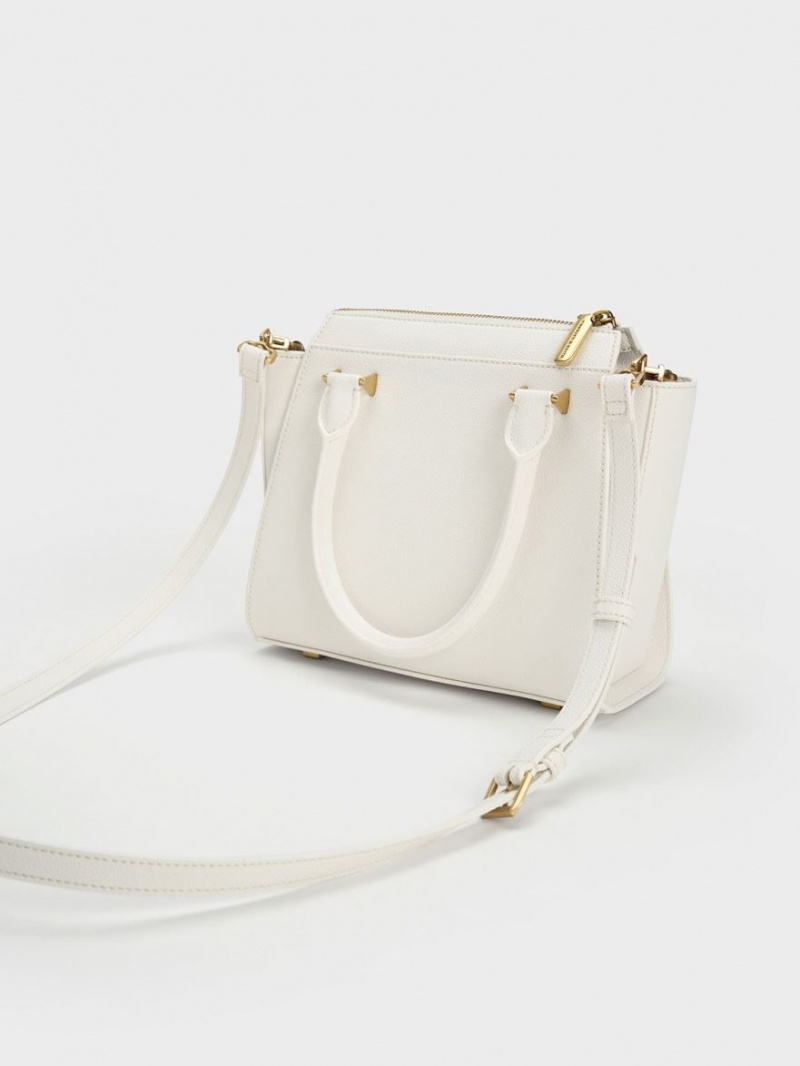 Geanta Tote Charles & Keith Trapeze Albi | 081CLEHKR