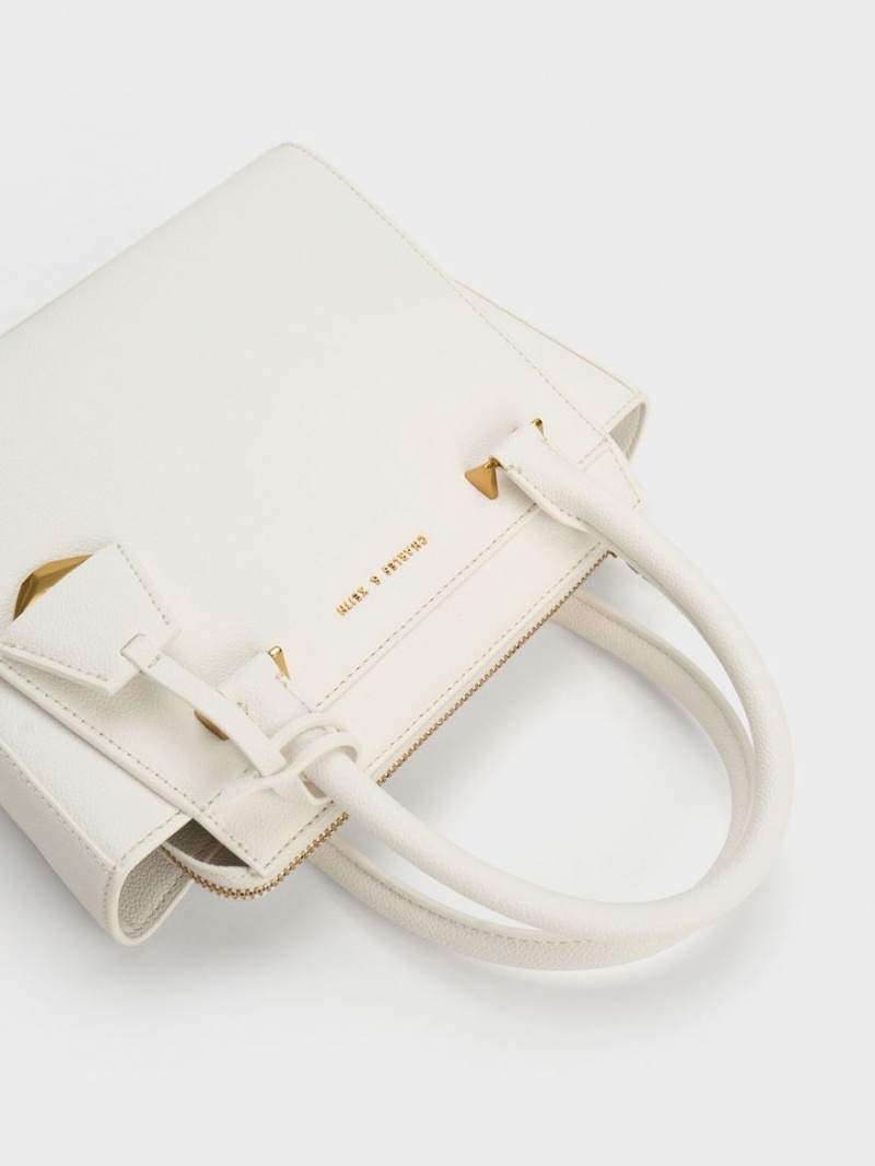 Geanta Tote Charles & Keith Trapeze Albi | 081CLEHKR