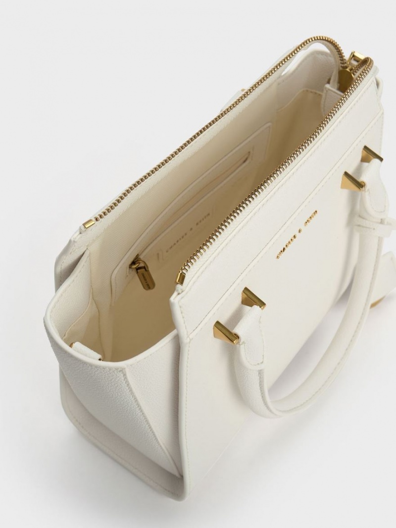 Geanta Tote Charles & Keith Trapeze Albi | 081CLEHKR