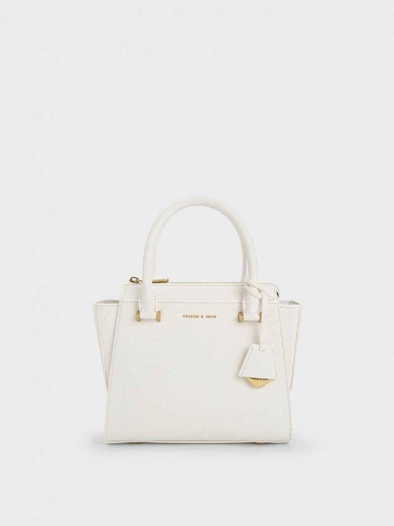 Geanta Tote Charles & Keith Trapeze Albi | 081CLEHKR