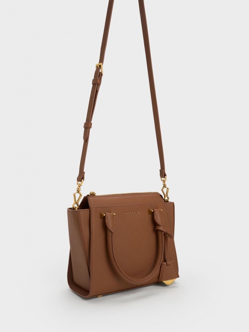 Geanta Tote Charles & Keith Trapeze Ciocolata | 820MBQAVR