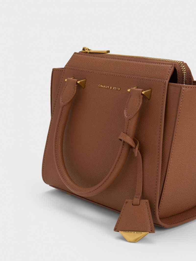 Geanta Tote Charles & Keith Trapeze Ciocolata | 820MBQAVR