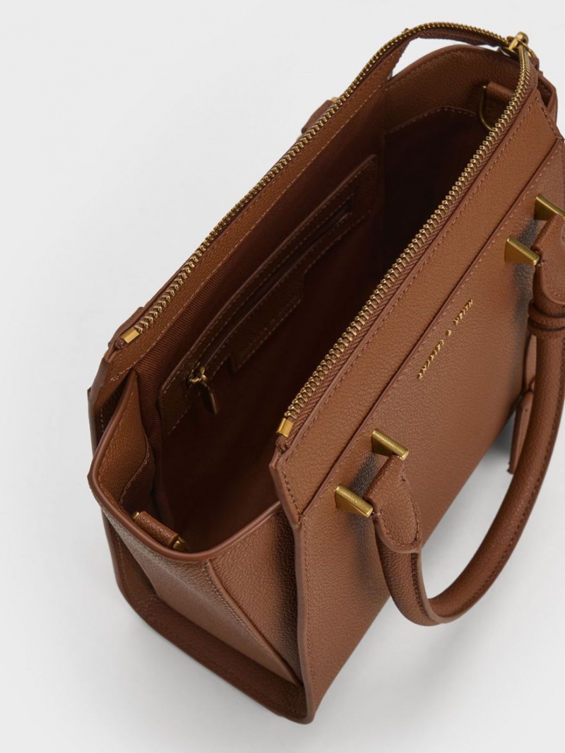 Geanta Tote Charles & Keith Trapeze Ciocolata | 820MBQAVR