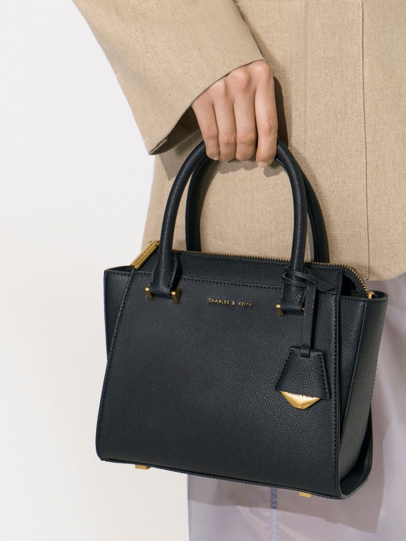 Geanta Tote Charles & Keith Trapeze Negrii | 537OPEDBV