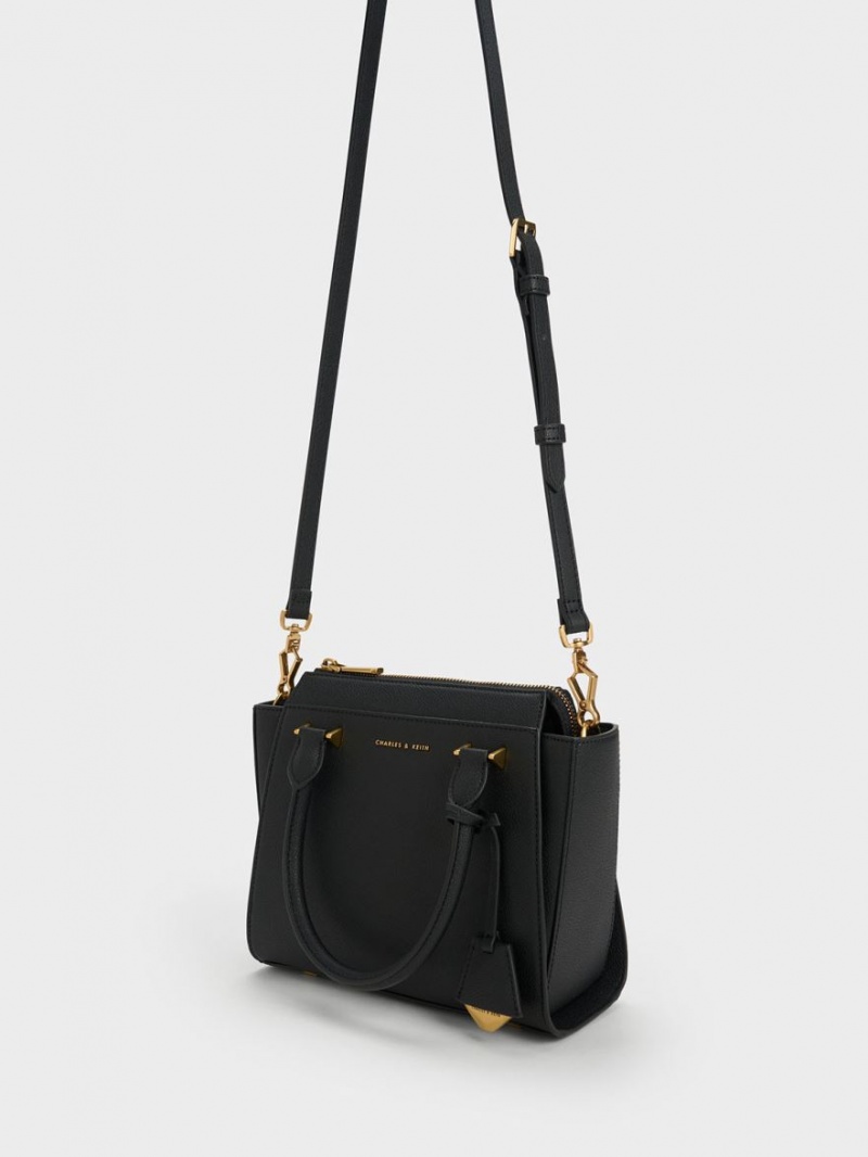 Geanta Tote Charles & Keith Trapeze Negrii | 537OPEDBV
