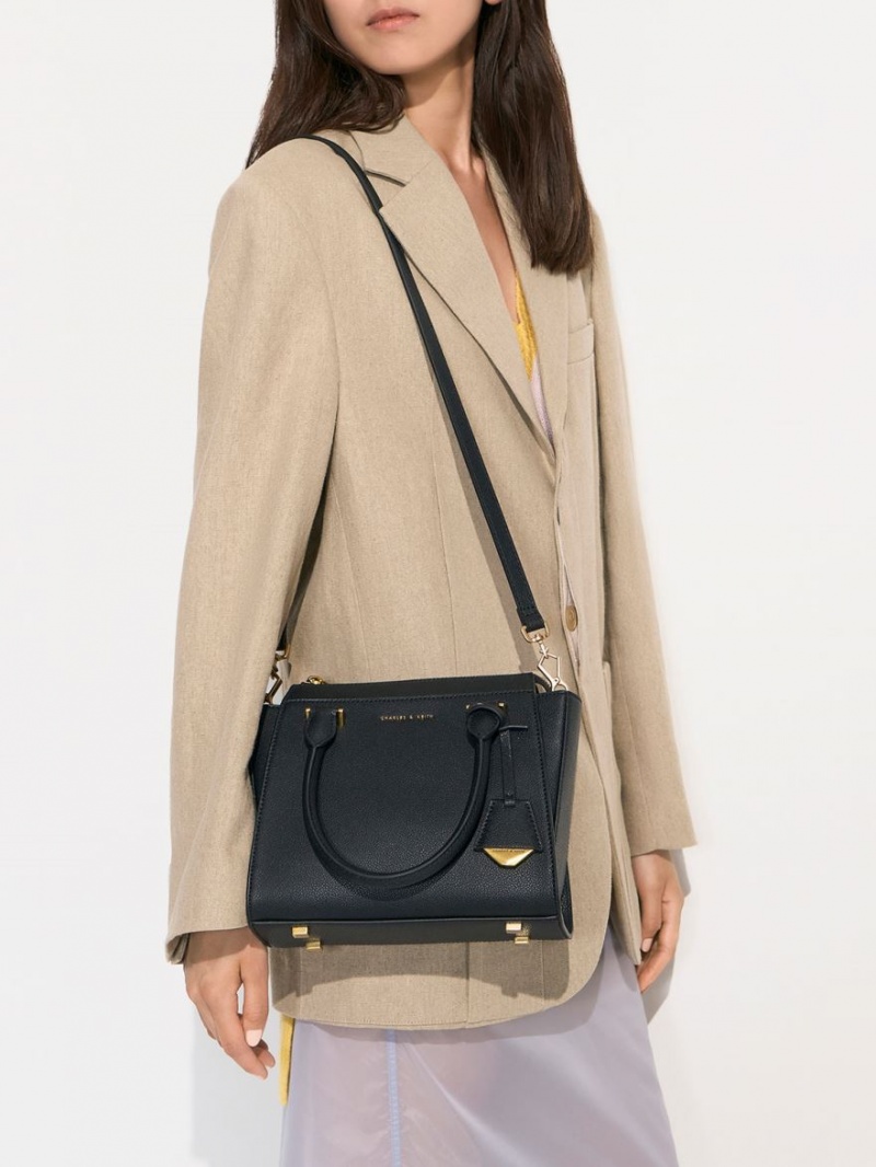Geanta Tote Charles & Keith Trapeze Negrii | 537OPEDBV